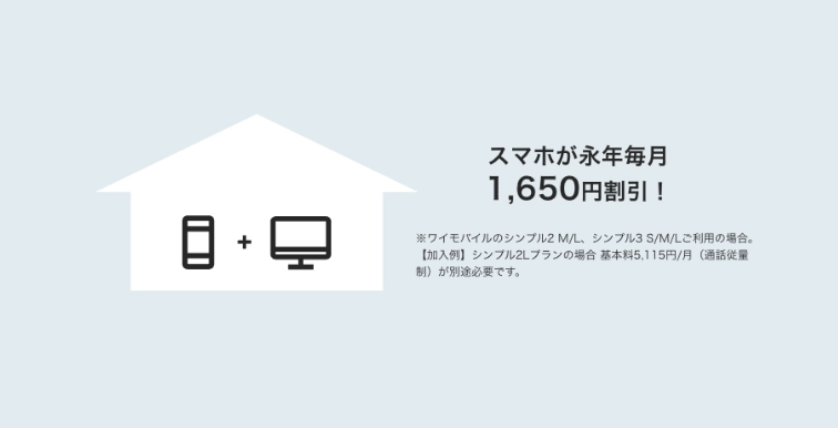 NURO光おうち割でワイモバイルが毎月最大1,650円割引になることを示す公式ページ
