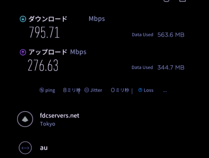 【auひかり(プロバイダーSo-net)】ダウンロード795.71Mbps、アップロード276.63Mbps