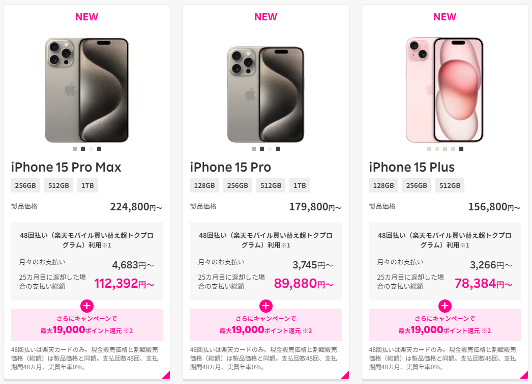 楽天モバイルのiPhone15