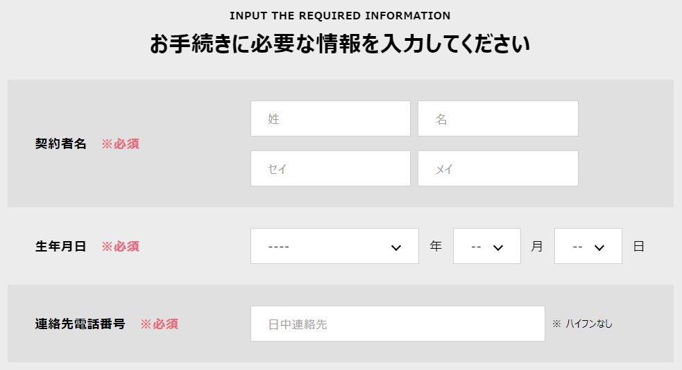 必要情報の入力